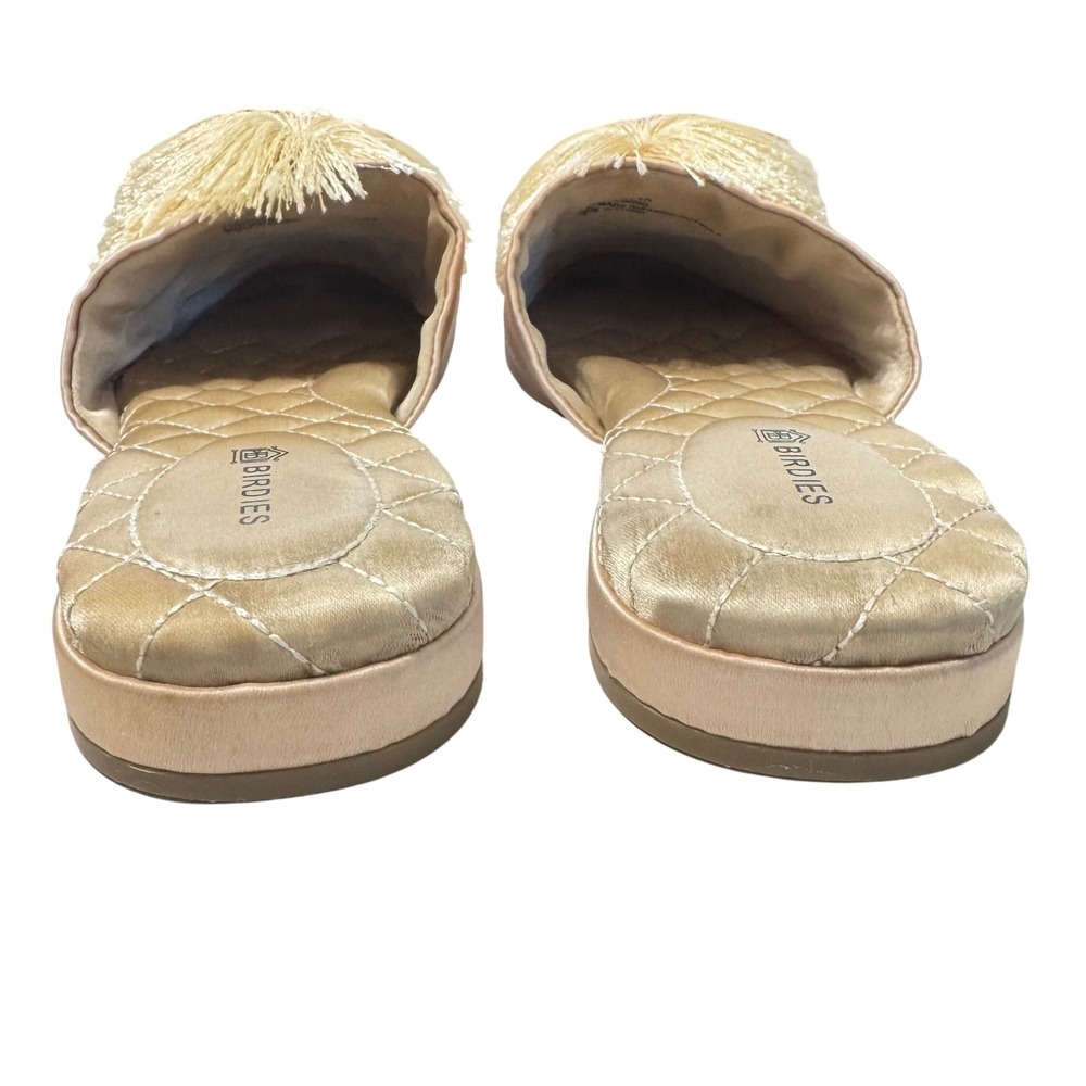 Birdies The Songbird Pom Pom‎ Satin Mules Womens 7.5 Gold Pointed Toe Slipper - Picture 9 of 13